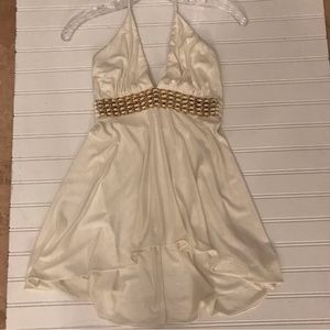 Sky halter top with gold and with leather detail